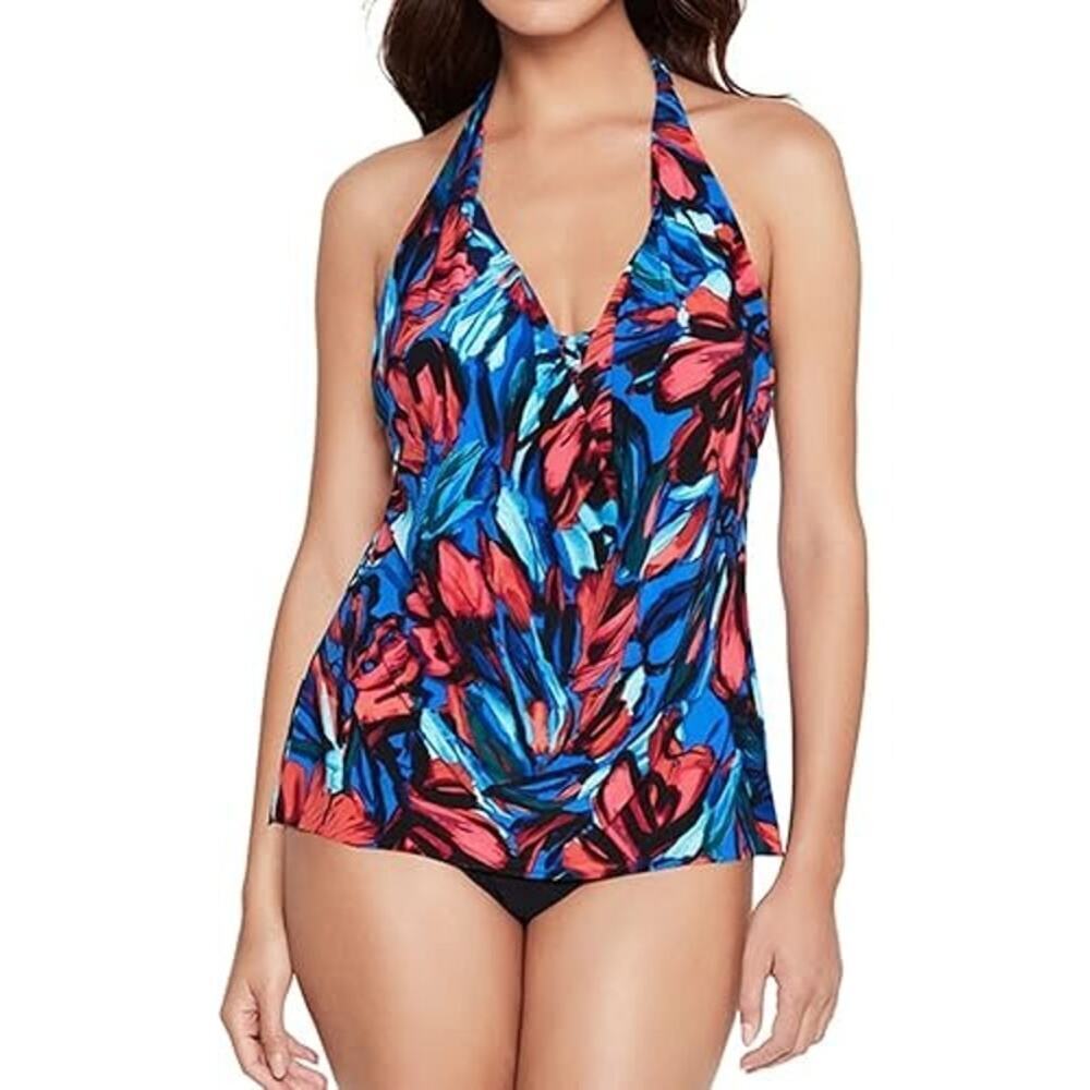 Magicsuit Women's Multi Sophie Cowl Neck High Low Hem Tankini Top Size 10